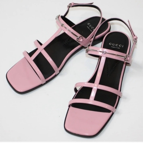 $890 Gucci Divine Cage Horsebit Leather Sandals Dolly Pink EU 38.5 US 8.5 NWT - Picture 1 of 10